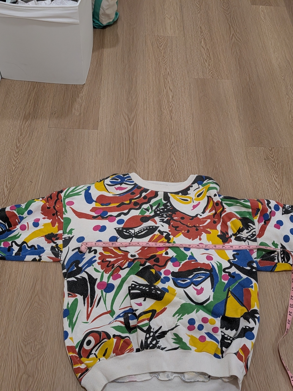 Vintage White Multicolor Abstract-Print Sweatshirt